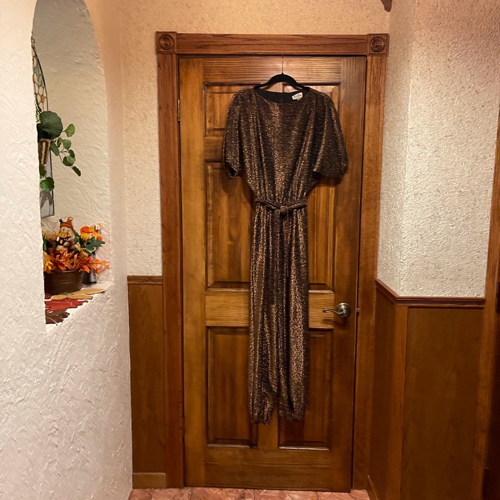 Bronze metallic jumpsuit for dancing the night away